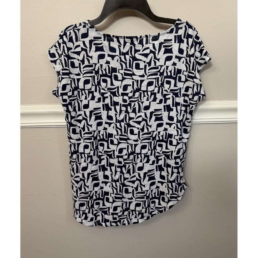 Tahari Top Women's Size M Blue White Linen Sleeveless Casual Tunic - Picture 2 of 3